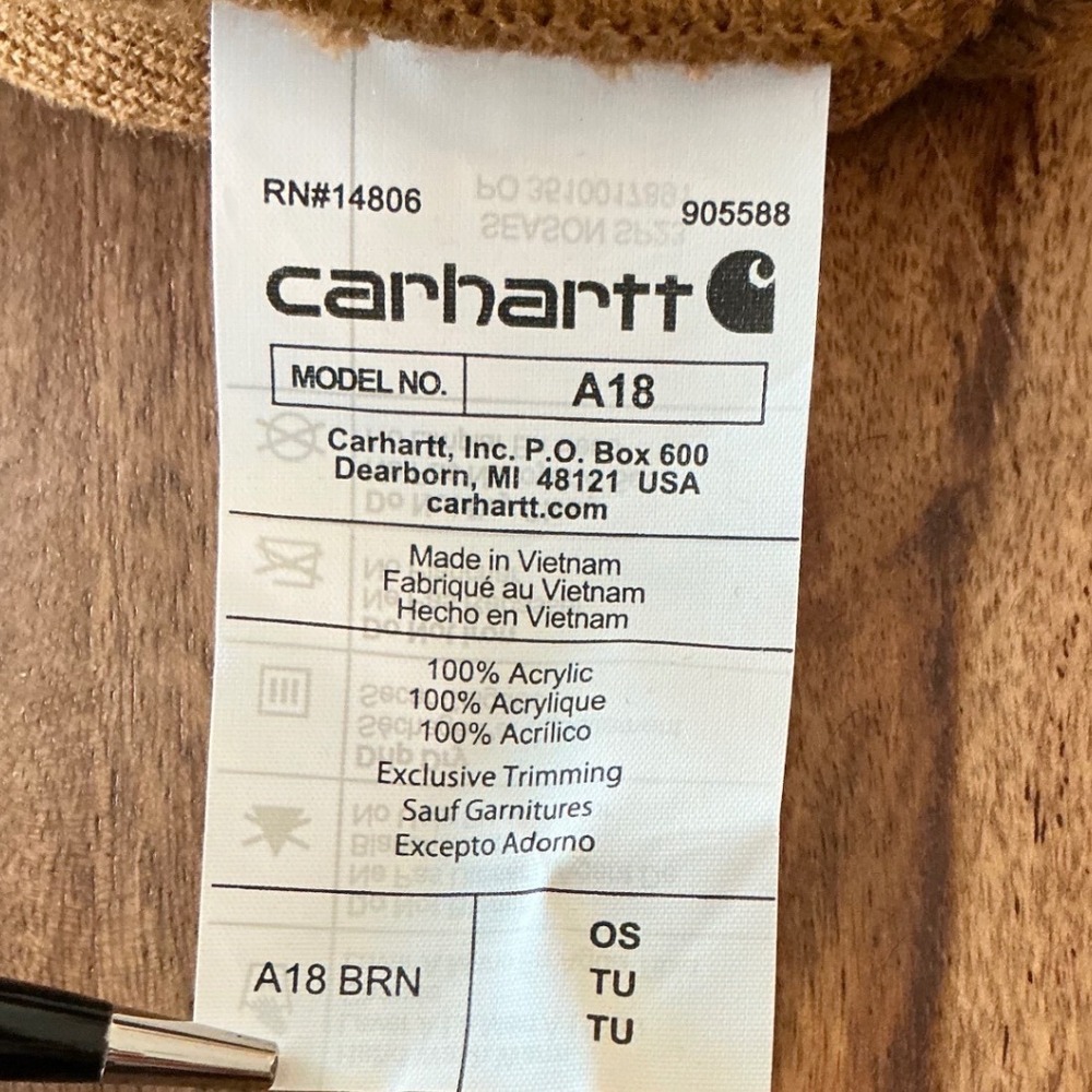 Carhartt A18 Brown Watch Hat Beanie One Size Acrylic Cuffed Knit Workwear Logo - Picture 4 of 8